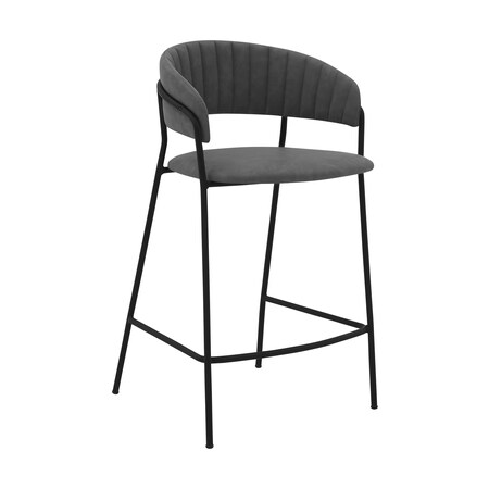 Armen Living Nara 26" Gray Faux Leather and Metal Counter Height Barstool with Black Frame LCNRBABLGRY26